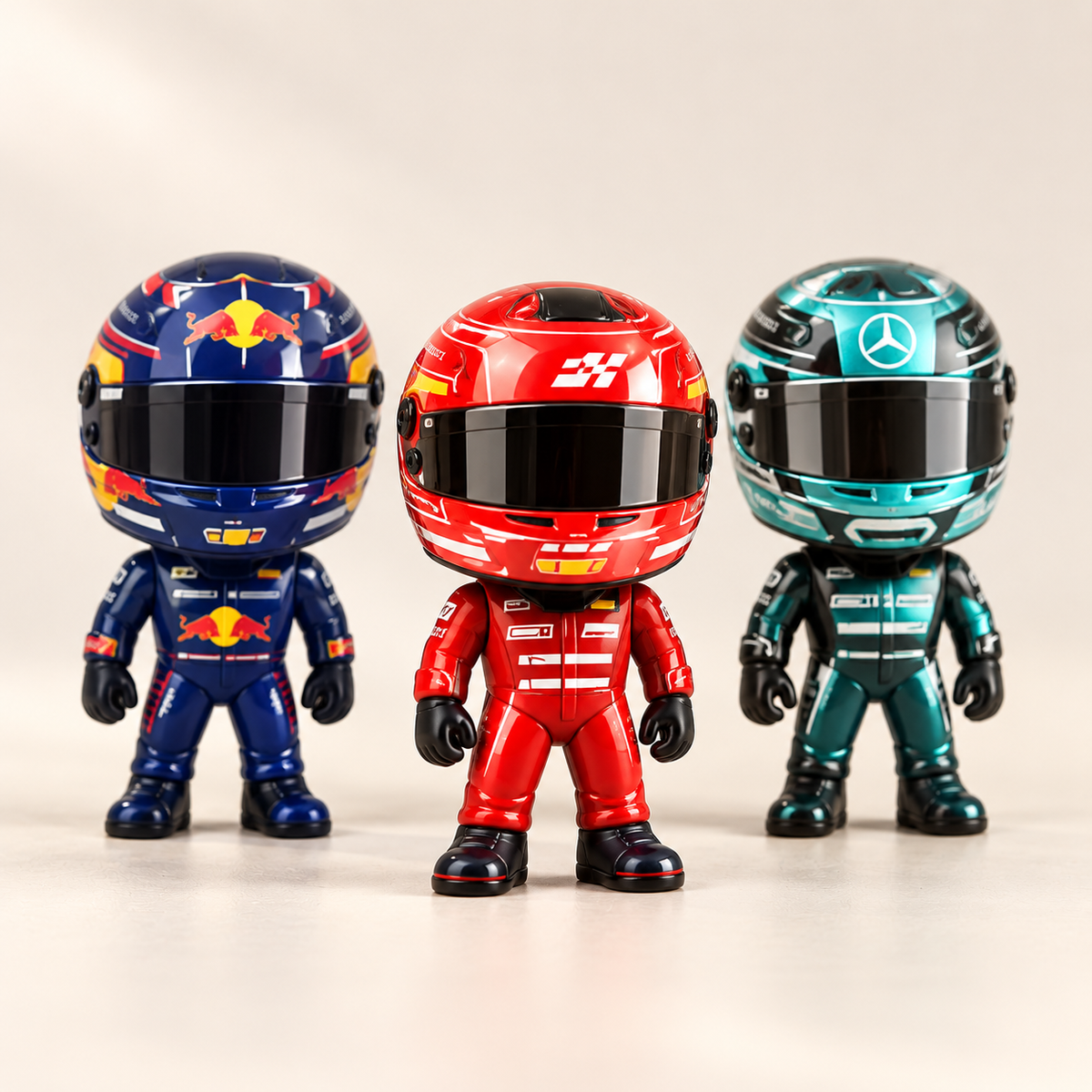 Detalle de figuras de pilotos con casco